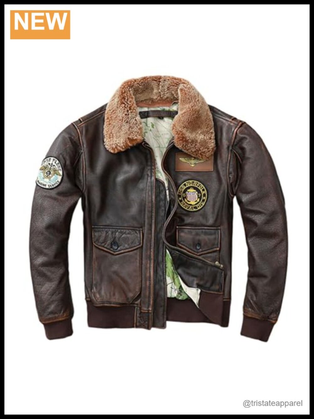 Vintage Mens Leather Pilot Jacket Removable Faux Fur Collar Genuine Cowhide Air